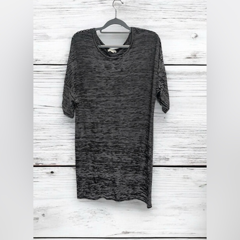Max Studio Dress Womens Black Striped Textured Ruched Short Sleeve Size XL